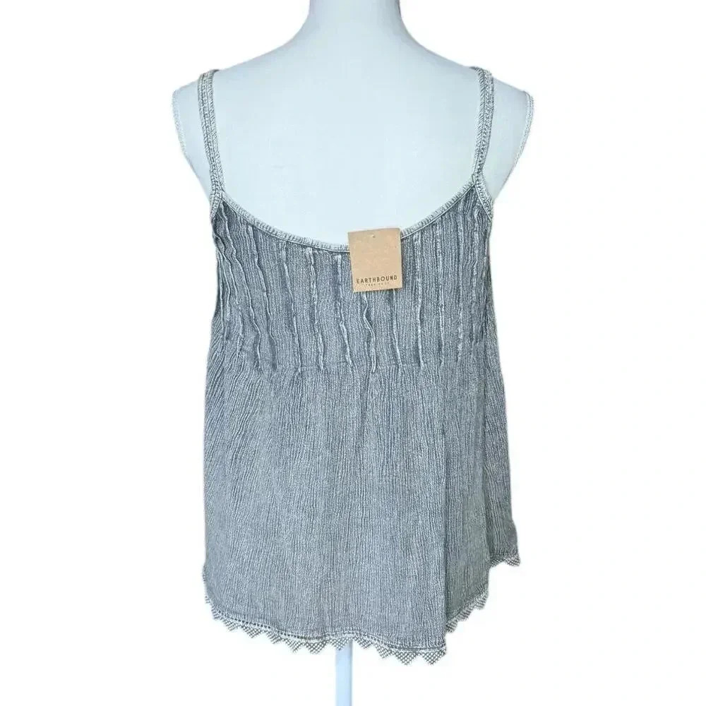 Earthbound Grey Tank with Crochet Hem - NWT - Size Small - Picture 3 of 4